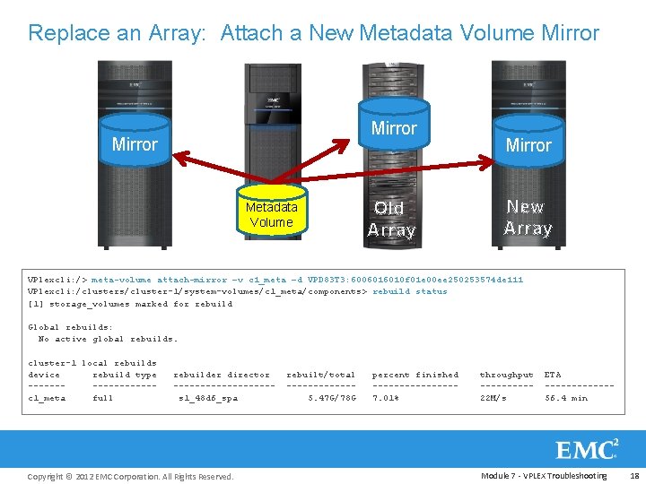 Replace an Array: Attach a New Metadata Volume Mirror Metadata Volume Old Array Mirror