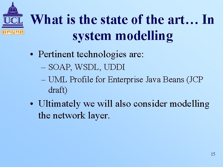 What is the state of the art… In system modelling • Pertinent technologies are: