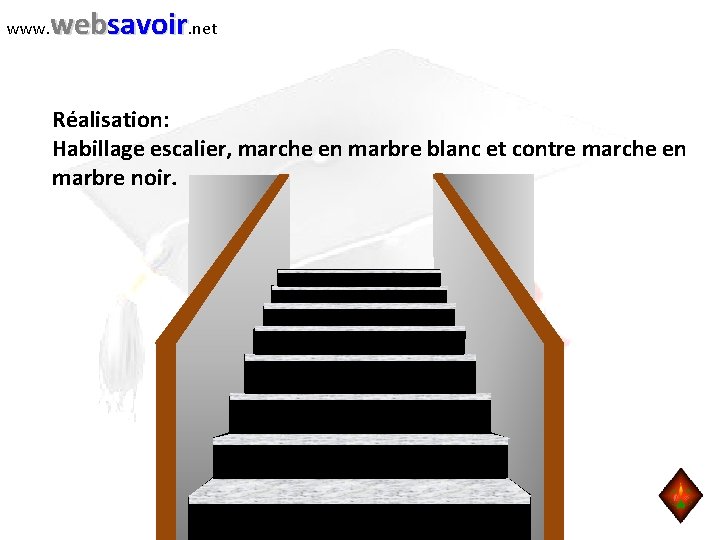 www. websavoir. net Réalisation: Habillage escalier, marche en marbre blanc et contre marche en