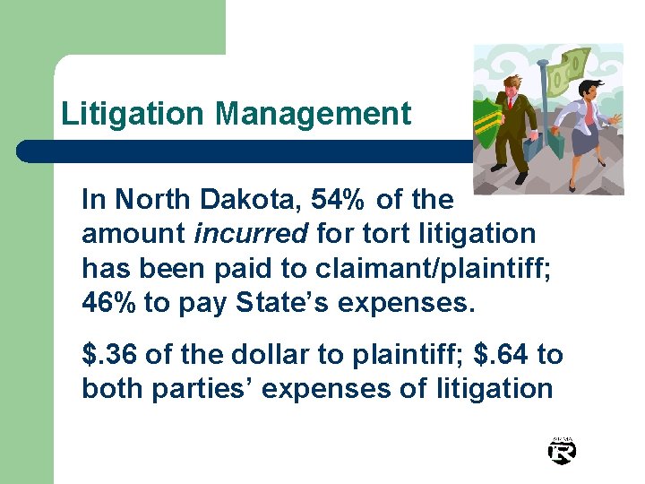 Litigation Management In North Dakota, 54% of the amount incurred for tort litigation has