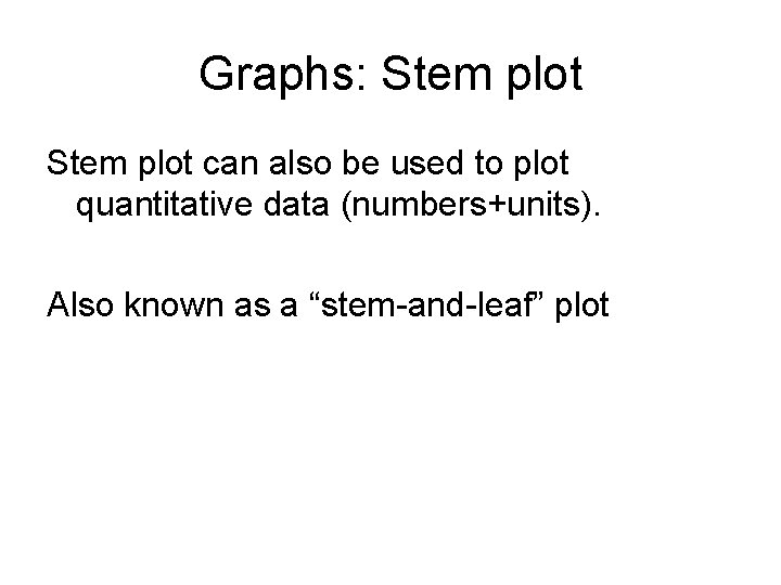 Graphs: Stem plot can also be used to plot quantitative data (numbers+units). Also known