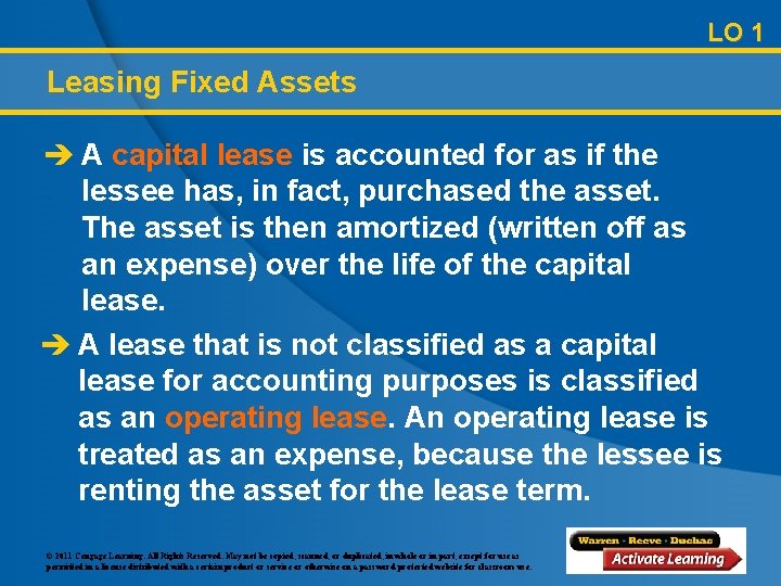 LO 1 Leasing Fixed Assets è A capital lease is accounted for as if