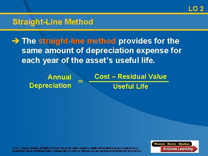 LO 2 Straight-Line Method è The straight-line method provides for the same amount of