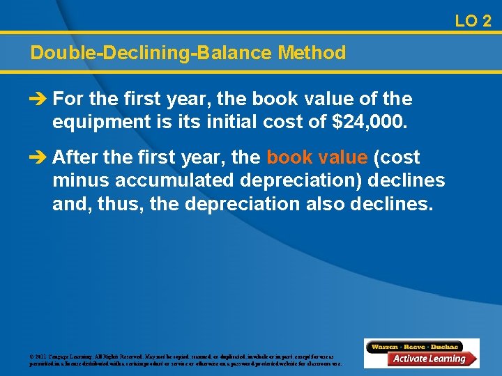 LO 2 Double-Declining-Balance Method è For the first year, the book value of the