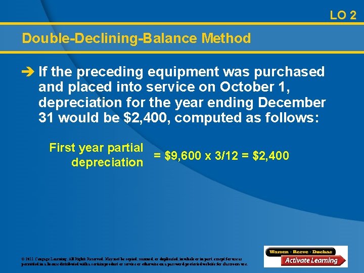 LO 2 Double-Declining-Balance Method è If the preceding equipment was purchased and placed into