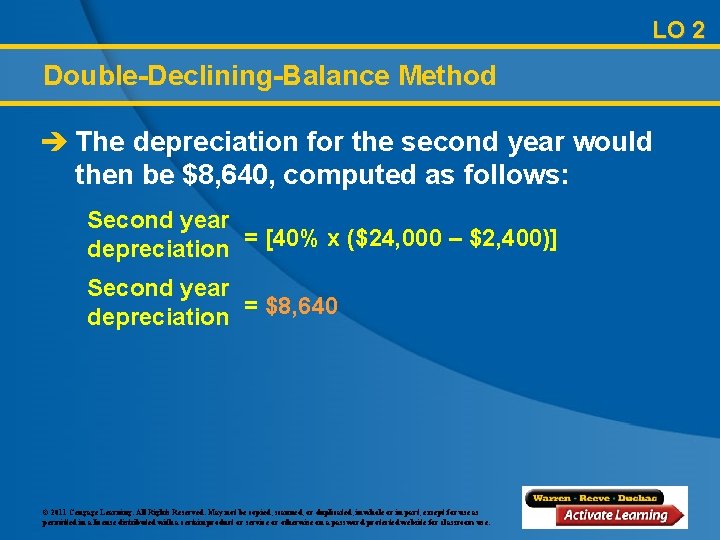 LO 2 Double-Declining-Balance Method è The depreciation for the second year would then be