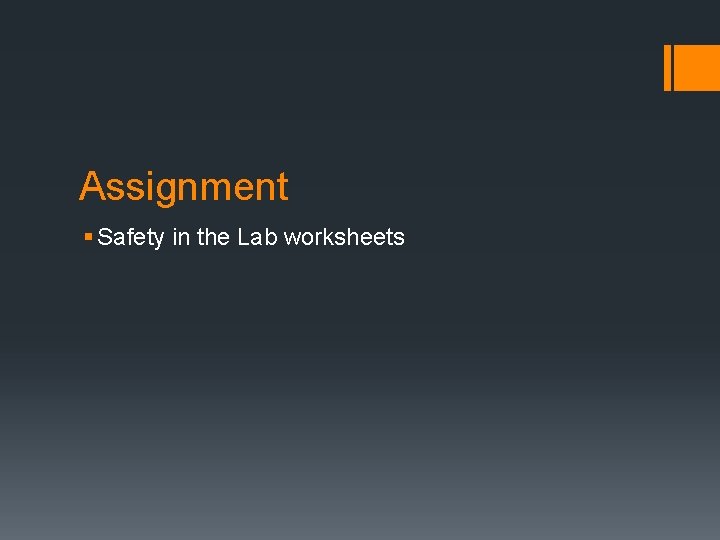 Assignment § Safety in the Lab worksheets 