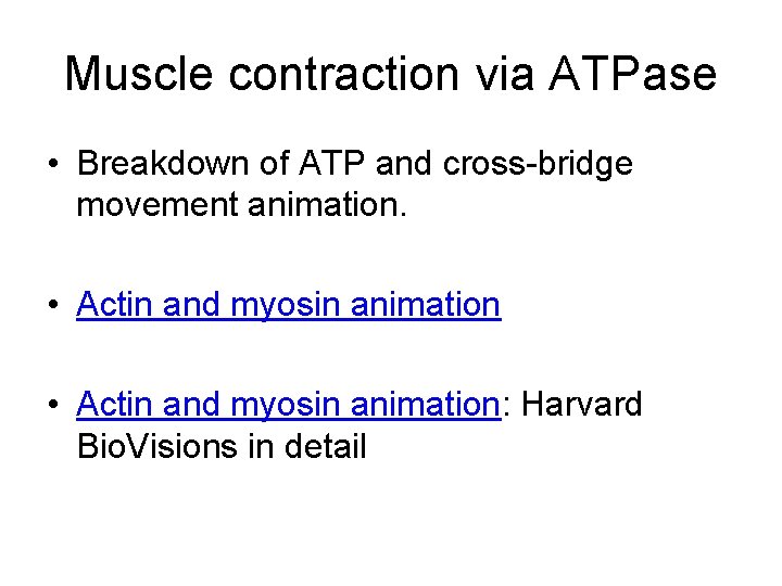 Muscle contraction via ATPase • Breakdown of ATP and cross-bridge movement animation. • Actin
