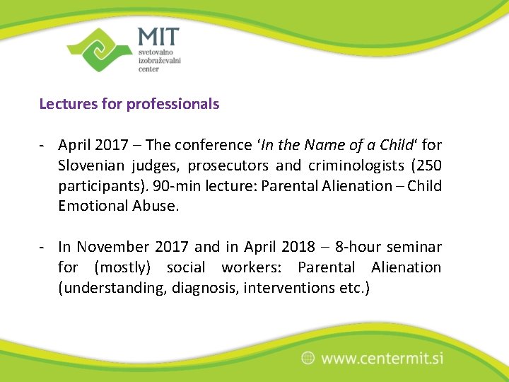 Lectures for professionals - April 2017 – The conference ‘In the Name of a