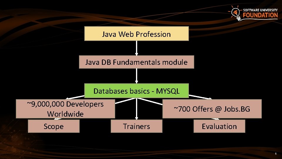 Java Web Profession Java DB Fundamentals module Databases basics - MYSQL ~9, 000 Developers