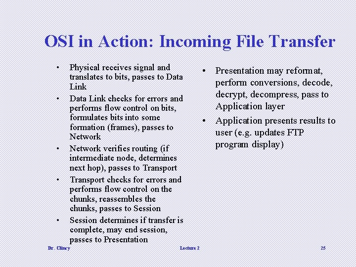 OSI in Action: Incoming File Transfer • • • Physical receives signal and translates OSI in Action: Incoming File Transfer • • • Physical receives signal and translates