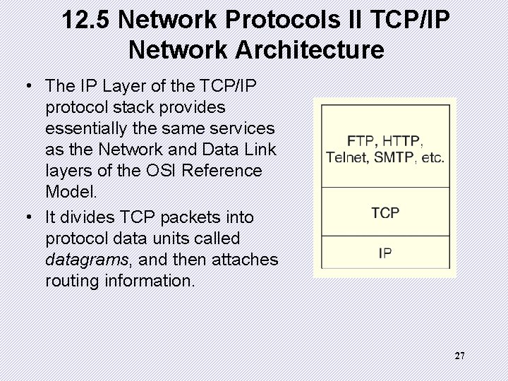 12. 5 Network Protocols II TCP/IP Network Architecture • The IP Layer of the 12. 5 Network Protocols II TCP/IP Network Architecture • The IP Layer of the