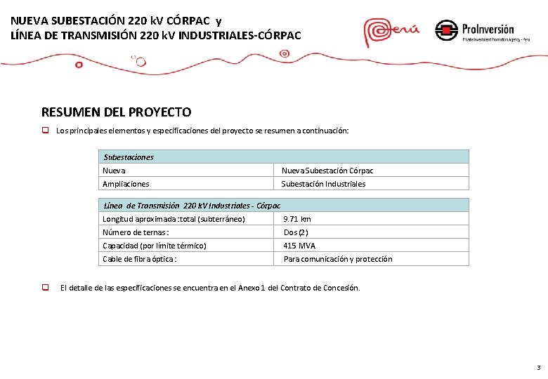NUEVA SUBESTACIÓN 220 k. V CÓRPAC y LÍNEA DE TRANSMISIÓN 220 k. V INDUSTRIALES-CÓRPAC