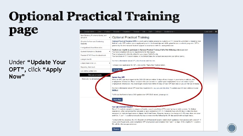 Under “Update Your OPT”, click “Apply Now” 