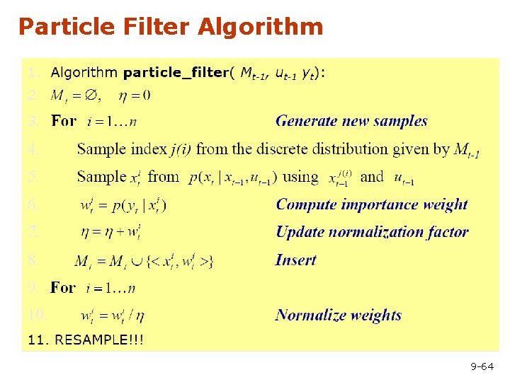 Particle Filter Algorithm 9 -64 