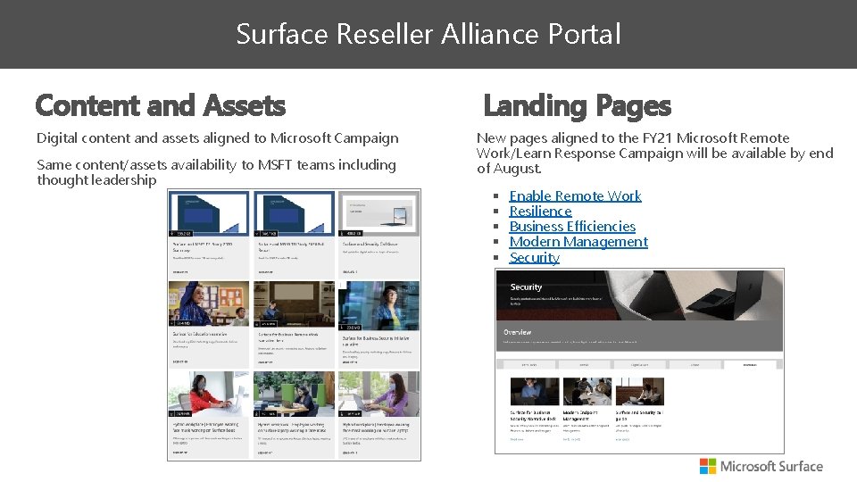 Surface Reseller Alliance Portal Content and Assets Digital content and assets aligned to Microsoft