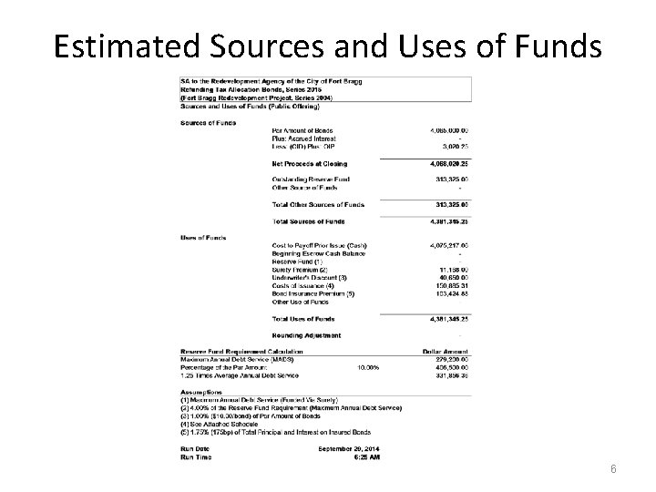 Estimated Sources and Uses of Funds 6 