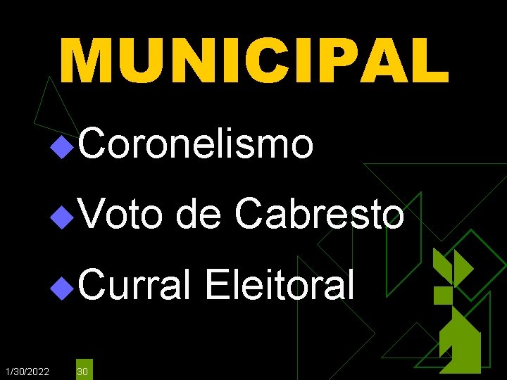 MUNICIPAL u. Coronelismo u. Voto de Cabresto u. Curral 1/30/2022 30 Eleitoral 