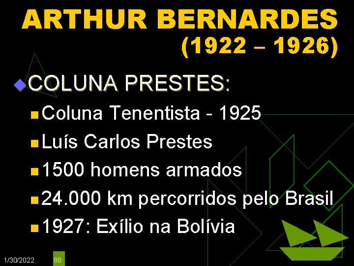 ARTHUR BERNARDES (1922 – 1926) u. COLUNA n Coluna PRESTES: Tenentista - 1925 n