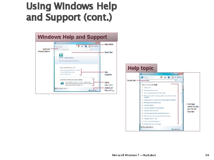 Using Windows Help and Support (cont. ) Windows Help and Support Help topic Microsoft