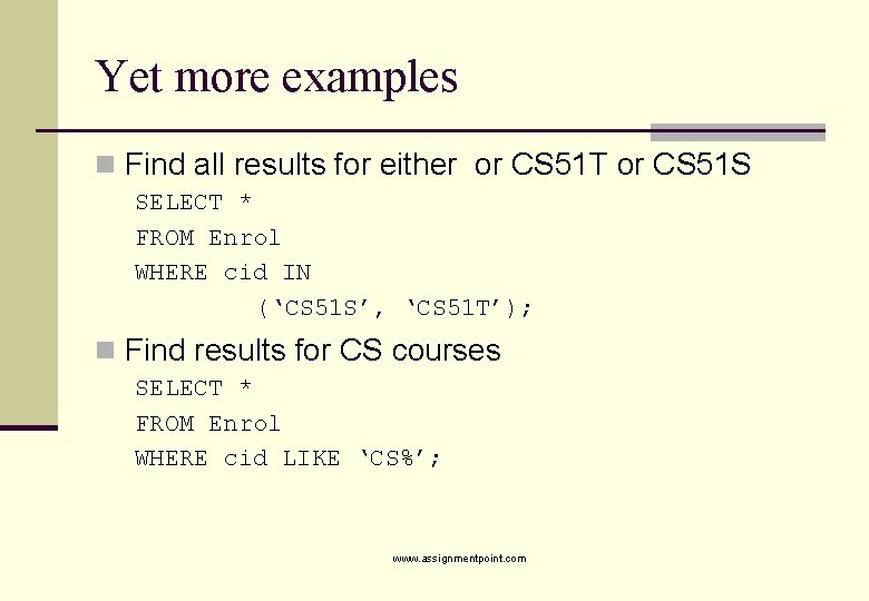 Yet more examples n Find all results for either or CS 51 T or