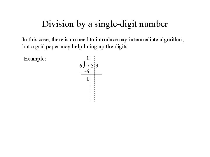 Division by a single-digit number In this case, there is no need to introduce