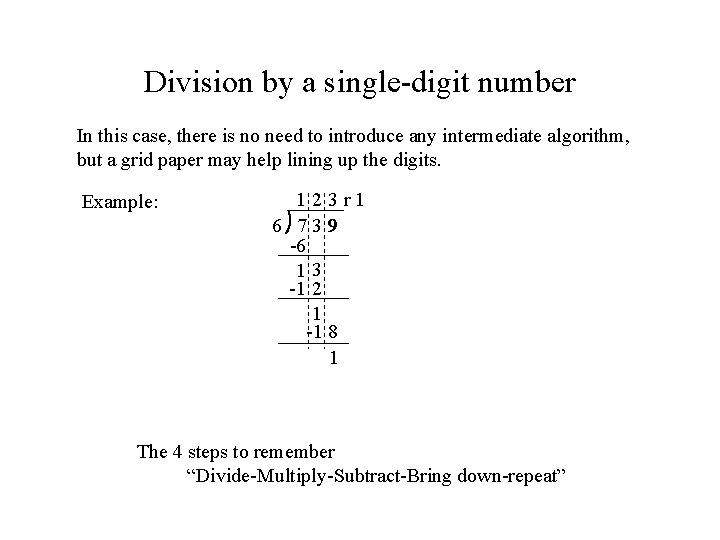 Division by a single-digit number In this case, there is no need to introduce