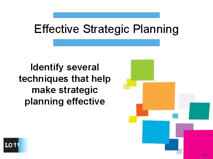 Effective Strategic Planning Identify several techniques that help make strategic planning effective 11 51