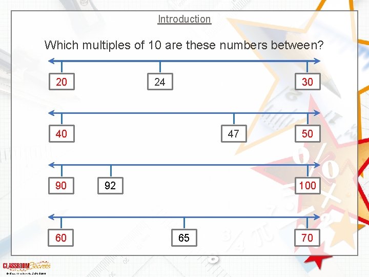 Introduction Which multiples of 10 are these numbers between? 20 24 30 40 90