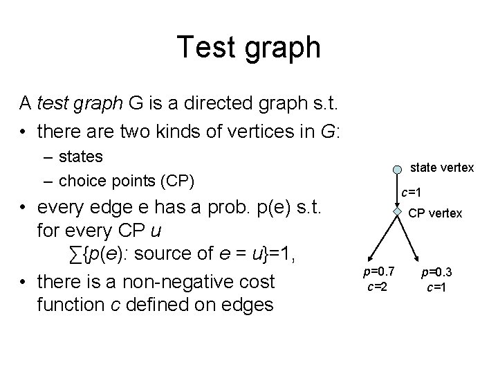 Test graph A test graph G is a directed graph s. t. • there