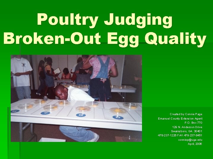 Poultry Judging Broken-Out Egg Quality Created by Connie Page Emanuel County Extension Agent P.