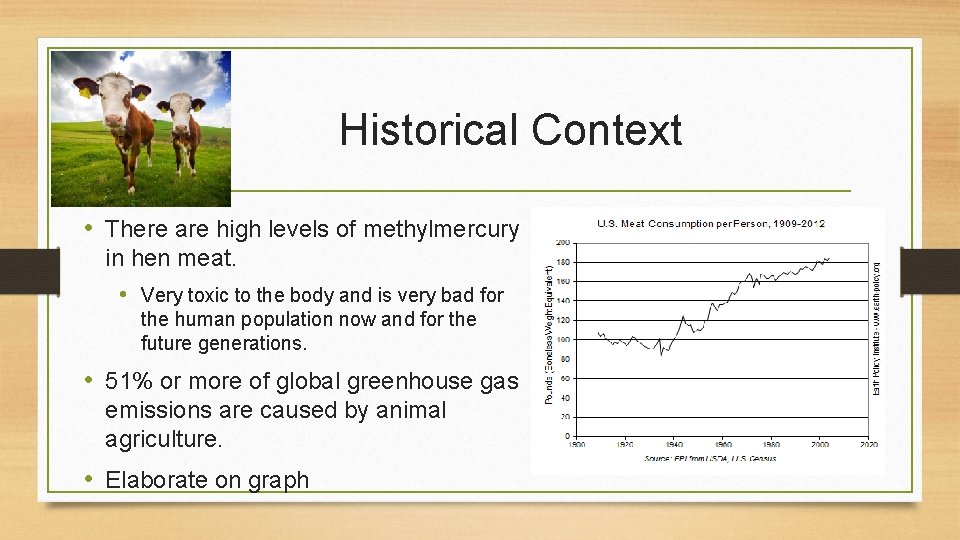 Historical Context • There are high levels of methylmercury in hen meat. • Very