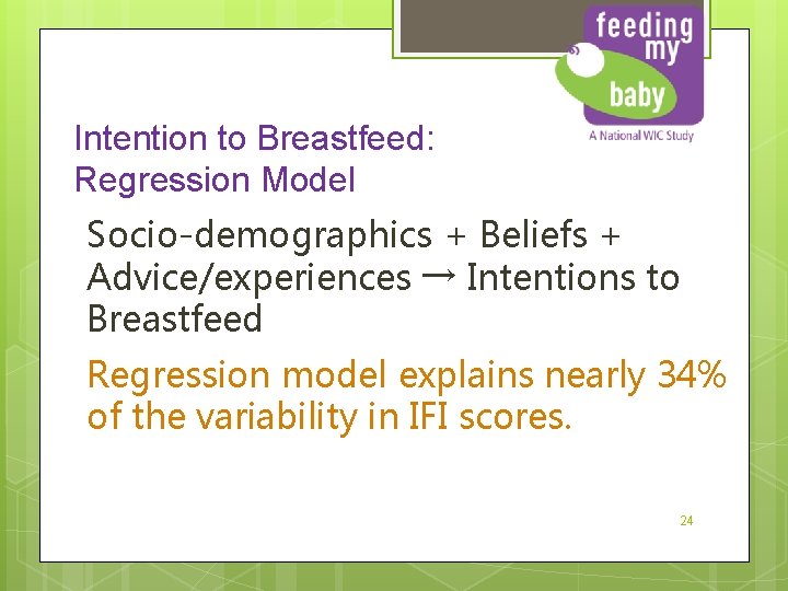 Intention to Breastfeed: Regression Model Socio-demographics + Beliefs + Advice/experiences → Intentions to Breastfeed