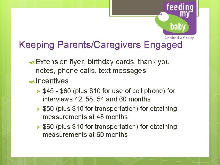 Keeping Parents/Caregivers Engaged Extension flyer, birthday cards, thank you notes, phone calls, text messages