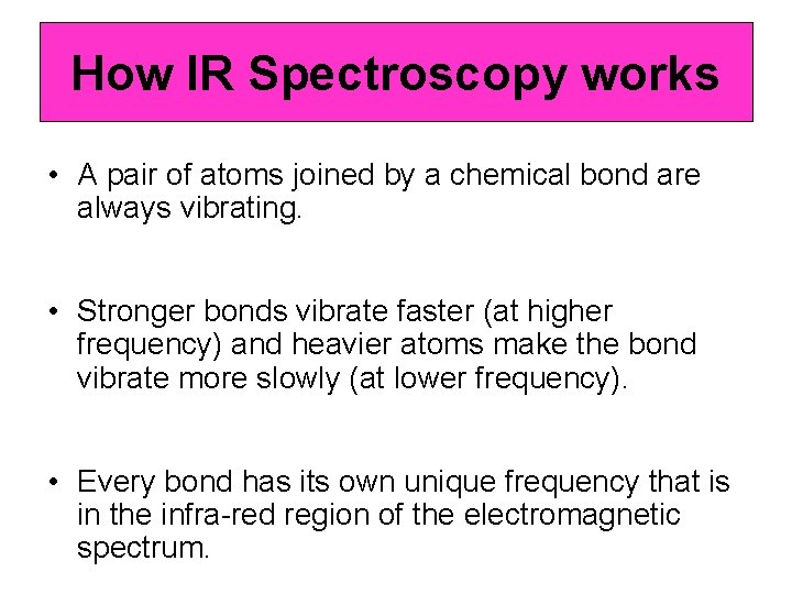 How IR Spectroscopy works • A pair of atoms joined by a chemical bond