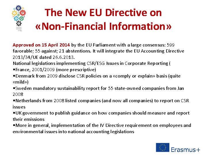 The New EU Directive on «Non-Financial Information» Approved on 15 April 2014 by the