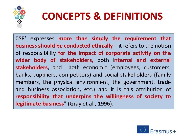 CONCEPTS & DEFINITIONS CSR’ expresses more than simply the requirement that business should be