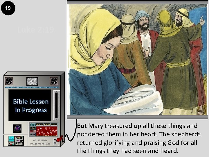19 Luke 2: 19 Bible Lesson In Progress ACME Bible Image Generator But Mary