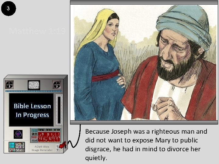 3 Matthew 1: 19 Bible Lesson In Progress ACME Bible Image Generator Because Joseph