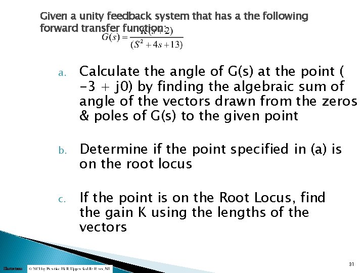 Given a unity feedback system that has a the following forward transfer function: Illustrations