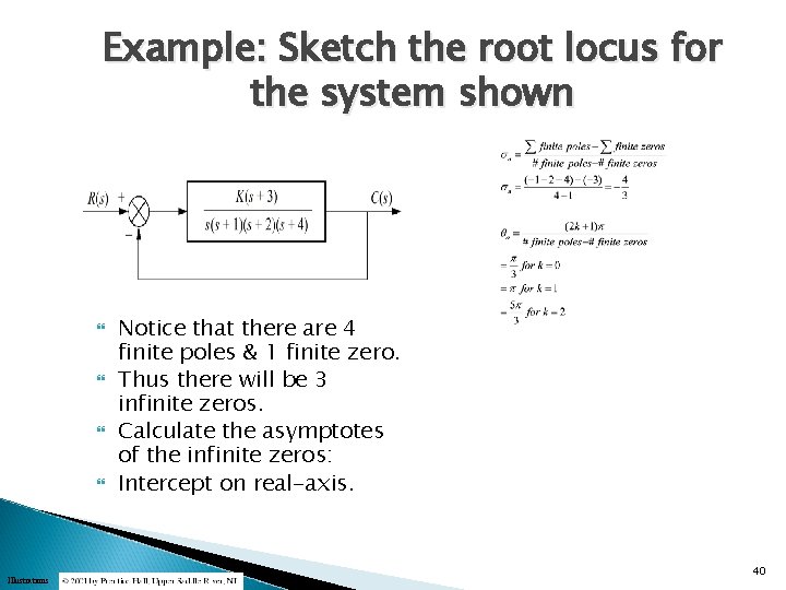 Example: Sketch the root locus for the system shown Illustrations Notice that there are