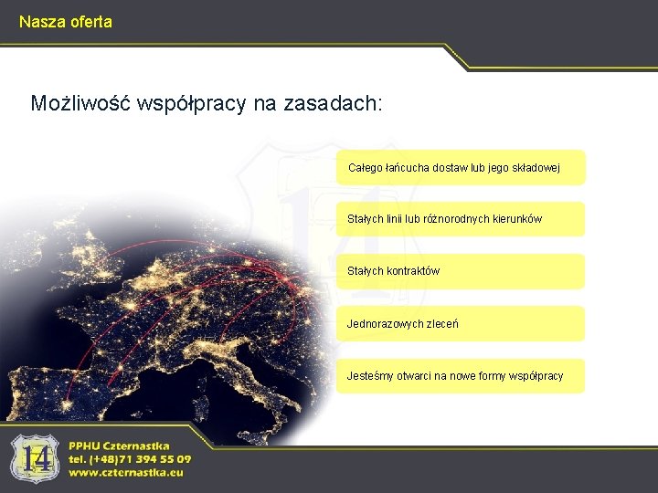 Nasza oferta Możliwość współpracy na zasadach: Całego łańcucha dostaw lub jego składowej Stałych linii