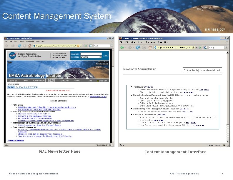 Content Management System nai. nasa. gov NAI Newsletter Page National Aeronautics and Space Administration