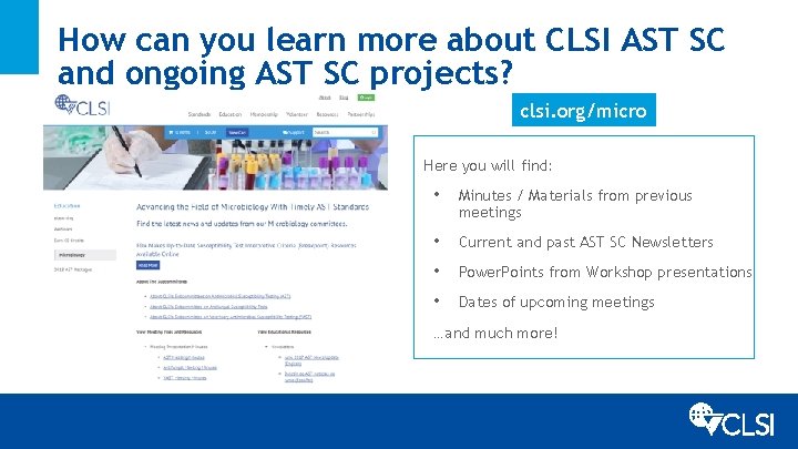 How can you learn more about CLSI AST SC and ongoing AST SC projects?