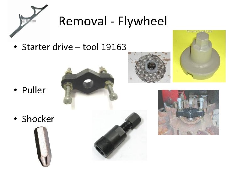 Removal - Flywheel • Starter drive – tool 19163 • Puller • Shocker 