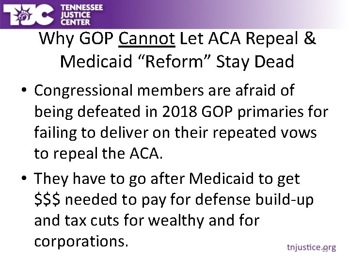 Why GOP Cannot Let ACA Repeal & Medicaid “Reform” Stay Dead • Congressional members