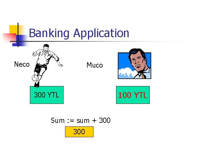 Banking Application Neco Muco 100 YTL 300 YTL Sum : = sum + 300