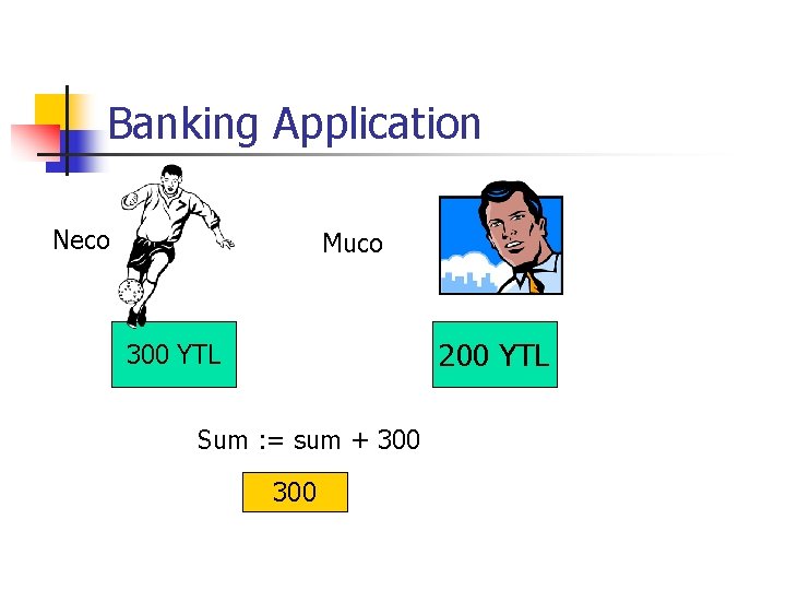 Banking Application Neco Muco 200 YTL 300 YTL Sum : = sum + 300