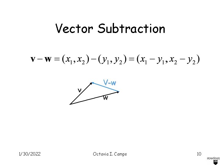 Vector Subtraction v 1/30/2022 V-w w Octavia I. Camps 10 