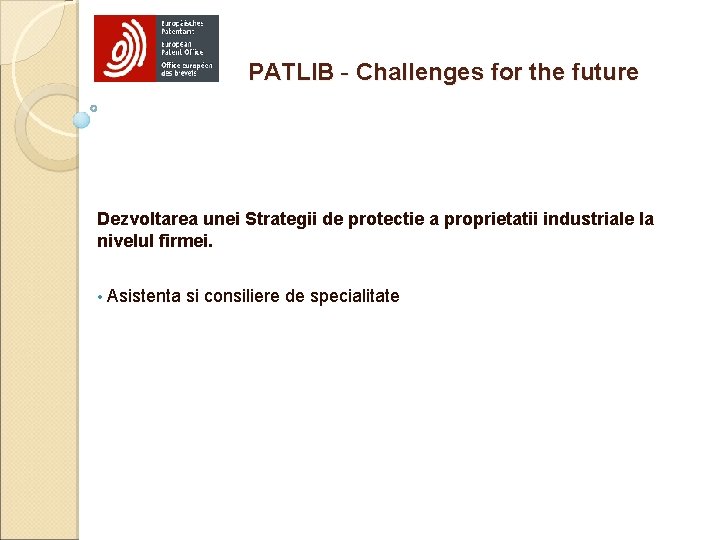 PATLIB - Challenges for the future Dezvoltarea unei Strategii de protectie a proprietatii industriale